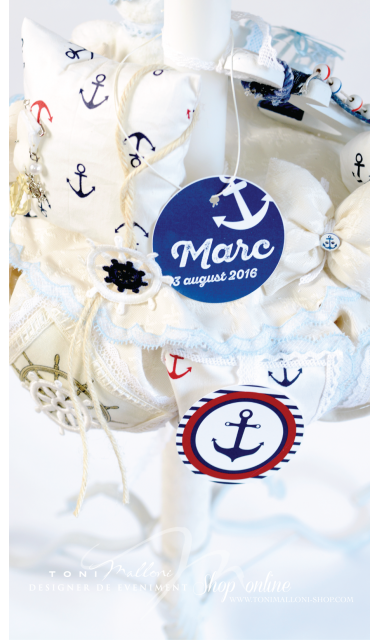 Lumanare de botez navy, nautic, ocean, marina , 65x4cm, Micul marinar  5